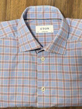ETON Men's Long Sleeve Plaid Button-Down Shirt 100% cotton 38-15
